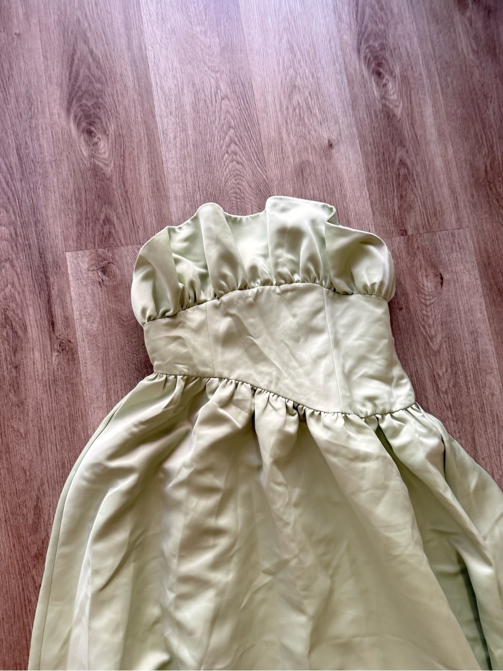 elliatt laurel green satin ruffle bust boned strapless maxi gown dress XL NEW - Picture 10 of 15